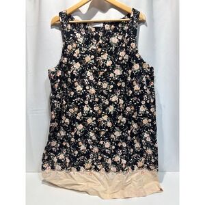 LC Lauren Conrad Tank Top Women XL Black Floral Linen Blend Sleeveless Scalloped